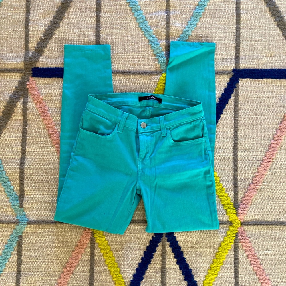petite turquoise low waisted skinny pants